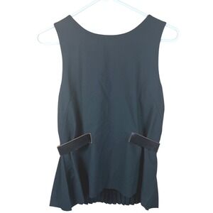 Marni Peplum Top Women US8 Green Leather Buckle Pleated Back Winter Edition 2012
